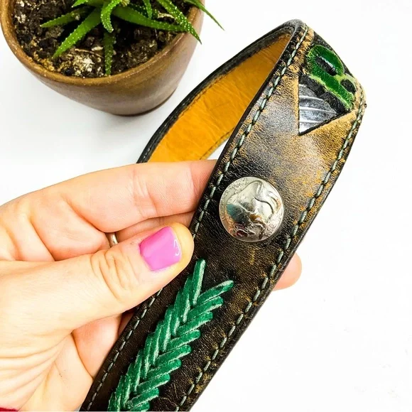 Vintage Richard Leather Belt Cutout Western Buffalo Brown Black - Picture 6 of 9